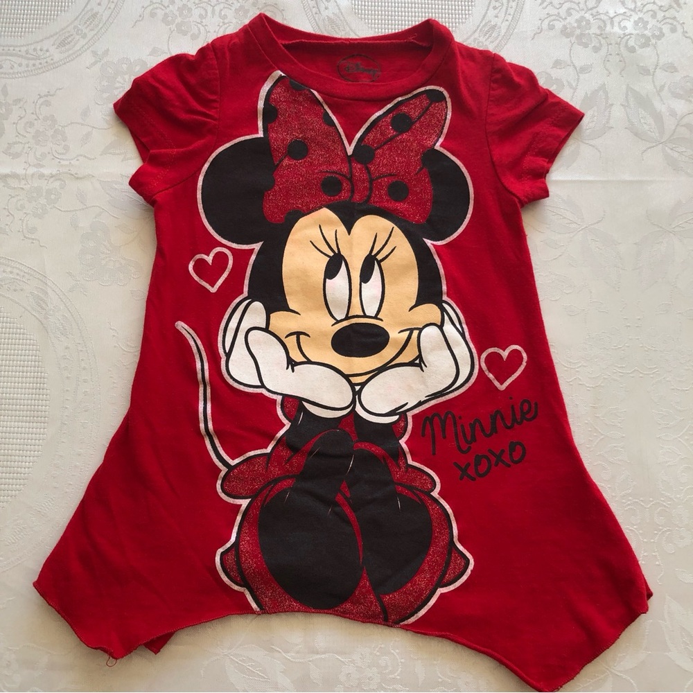 Disney Red Minnie Mouse XOXO T-Shirt Toddlers Size 3T Short Sleeves Large Logo